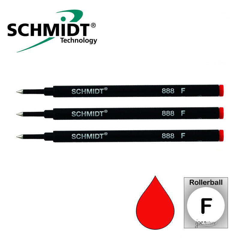 Pk/3 Schmidt 888 Safety Ceramic Rollerball Refills, Red, Fine 0.6 mm