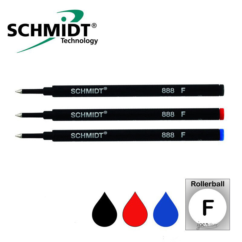 Pk/3 Schmidt 888 Rollerball Refills BLACK-RED-BLUE Fine