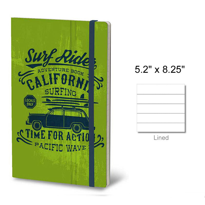 Stifflex Vintage Surfing Notebook, Adventure, A5-5.2"x8.25" Lined, Green