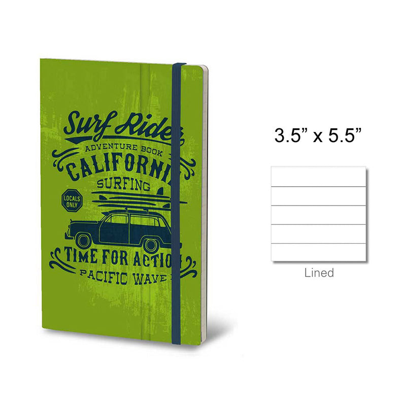 Stifflex Vintage Surfing Pocket Notebook, Adventure, A6-3.5"x5.5" Lined, Green