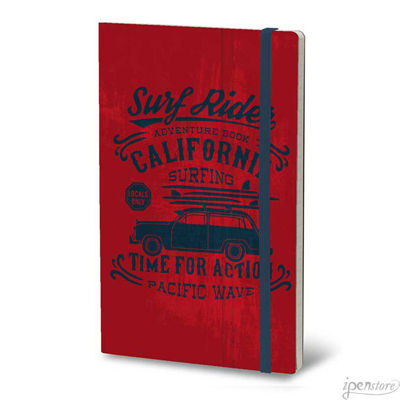 Stifflex Vintage Surfing Notebook, Adventure, A5-5.2"x8.25" Lined, Red