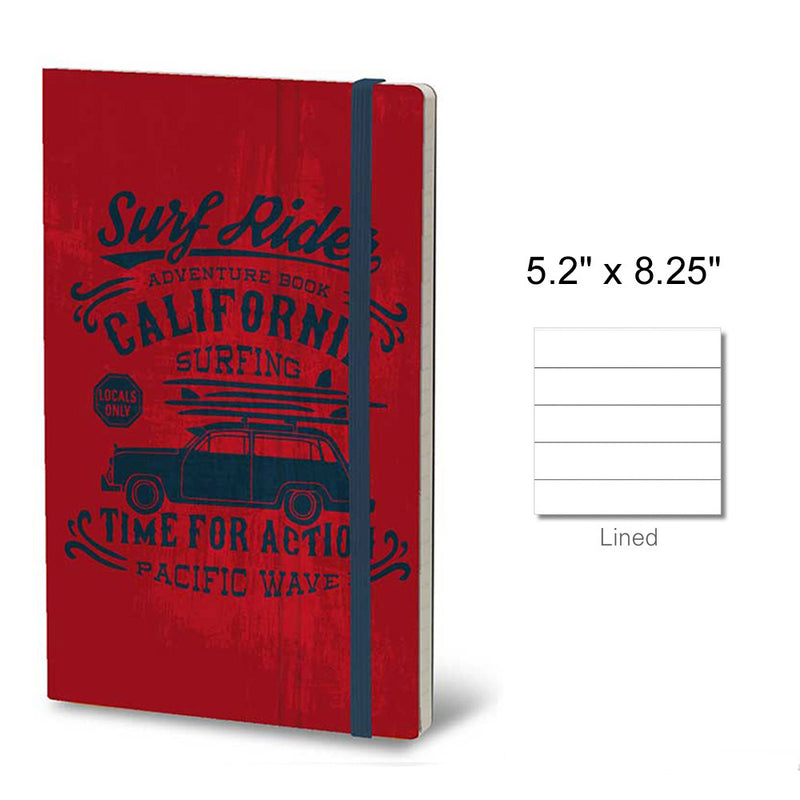 Stifflex Vintage Surfing Notebook, Adventure, A5-5.2"x8.25" Lined, Red