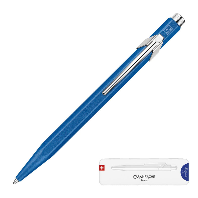 Caran d'Ache 849 Colormat-X Swiss Made Metal Ballpoint Pen, Blue w/Slimpack