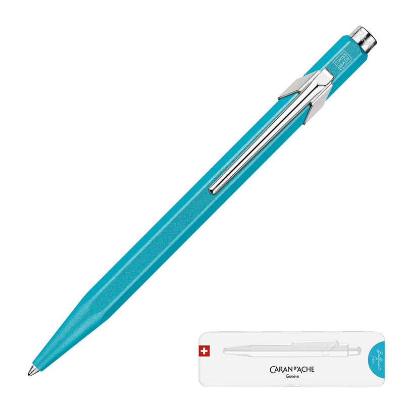 Caran d'Ache 849 Colormat-X Swiss Made Metal Ballpoint Pen, Turquoise w/Slimpack