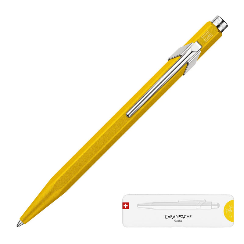 Caran d'Ache 849 Colormat-X Swiss Made Metal Ballpoint Pen, Yellow w/Slimpack