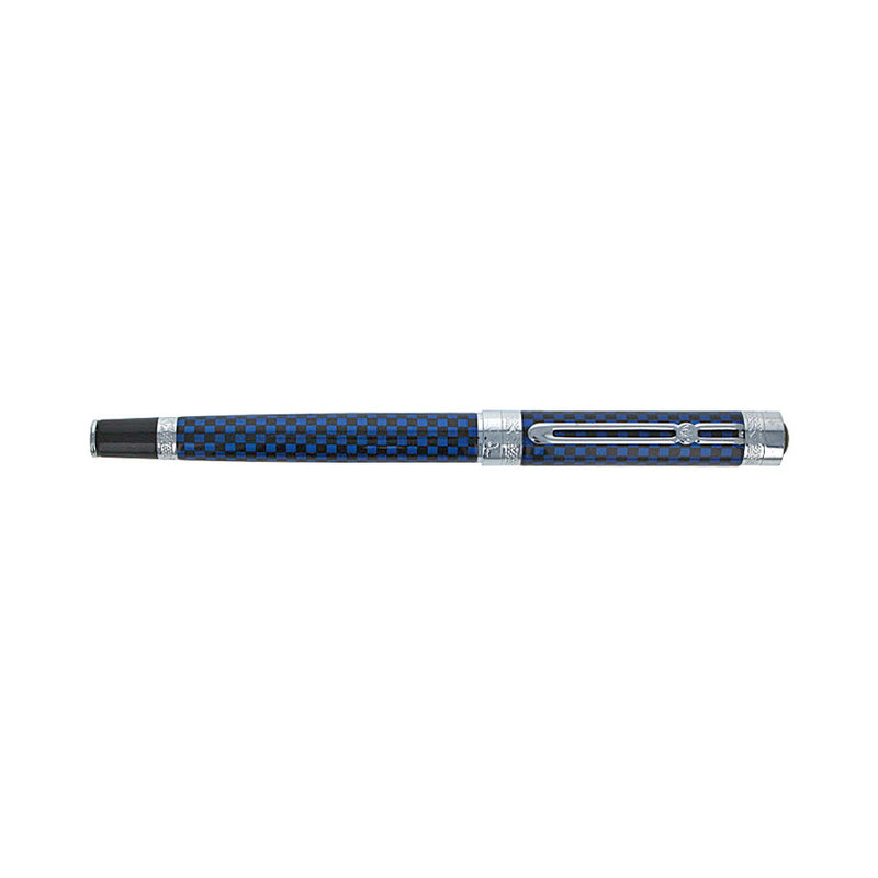 Regal Ritz Rollerball Pen, Checked Pattern, Blue, Chrome Trim
