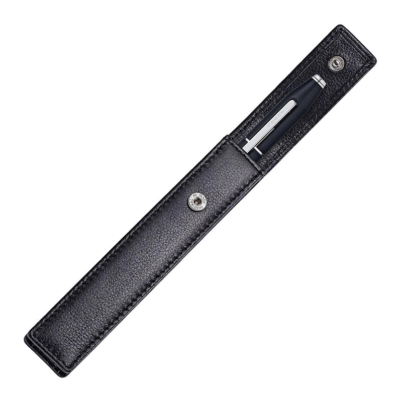 Cross Autocross Leather Single Pen Case, Snap Close, Black