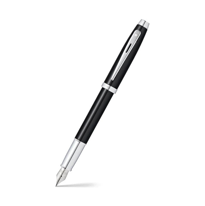 Sheaffer® 100 Fountain Pen, Glossy Black Lacquer, Chrome Trims
