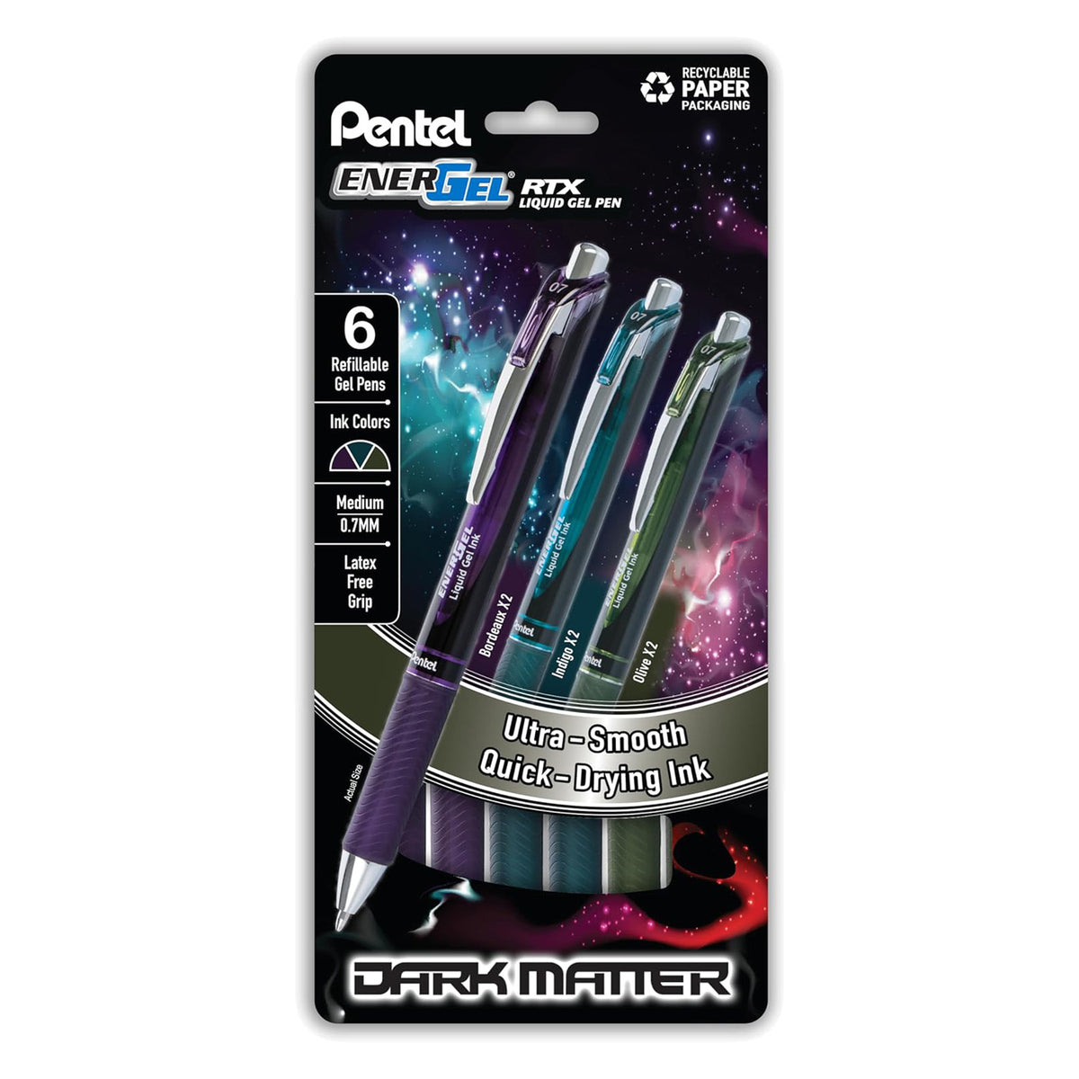 Pentel® Canetas de gel líquido retráteis EnerGel™ RTX, ponta média, 0,7 mm, cores sortidas Pentel® Canetas de gel líquido retráteis EnerGel™ RTX, ponta média, 0,7 mm, cores sortidas