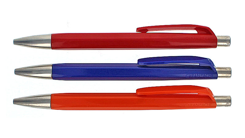 3 - Caran d'Ache 888 Infinite Ballpoints, Red-Blue-Orange, Pre-Owned