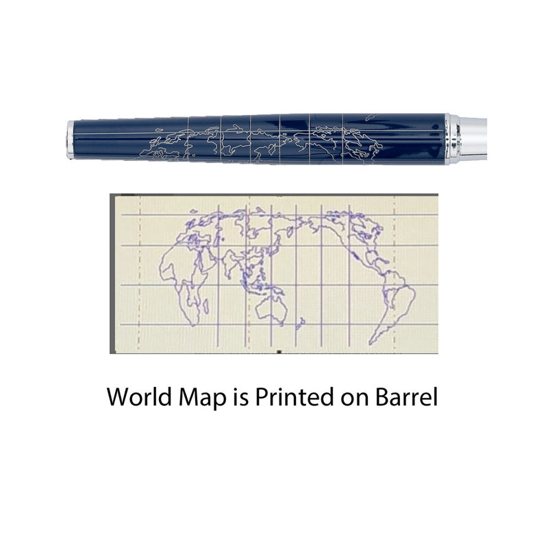Hoerner (Hörner) Terra Fountain Pen, Blue World Map, Chrome Trim