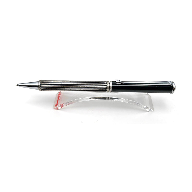 Twist Action Ballpoint Pen, Ribbed Pewter, Black Cap, Chrome Trim, Pre-Owned