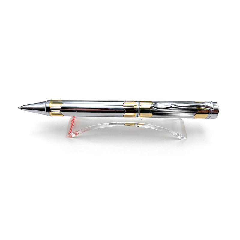 Twist Action Ballpoint Pen, Polished Chrome, Gold Trim, Pre-Owned