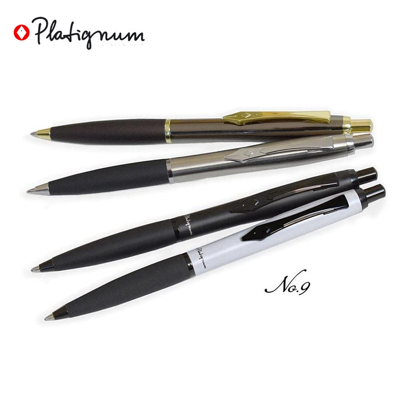 Platignum No. 9 Soft Grip Ballpoint Pen, Gunmetal, Gold Trim