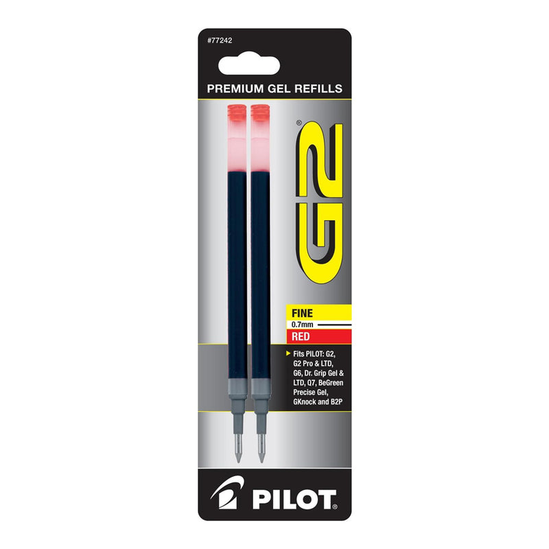 Pk/2 Pilot G2 Gel Rollerball Pen Refills RED Fine