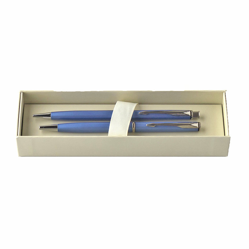2004 Parker Insignia Ballpoint Pen & Pencil Set, Winter Blue, Chrome Trims