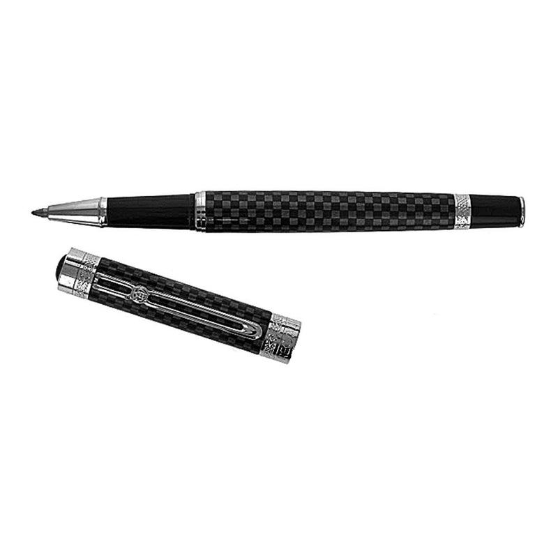 Regal Ritz Rollerball Pen, Checked Pattern, Black, Chrome Trim