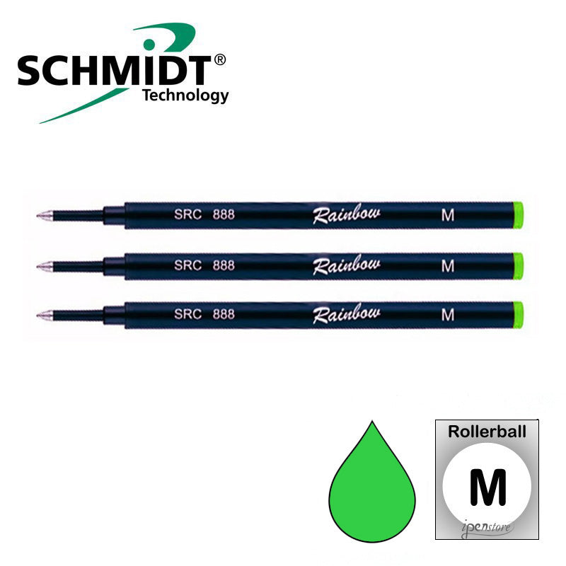 Pk/3 Schmidt 888 Rainbow Series Rollerball Refills, Light Green, Medium 0.7 mm