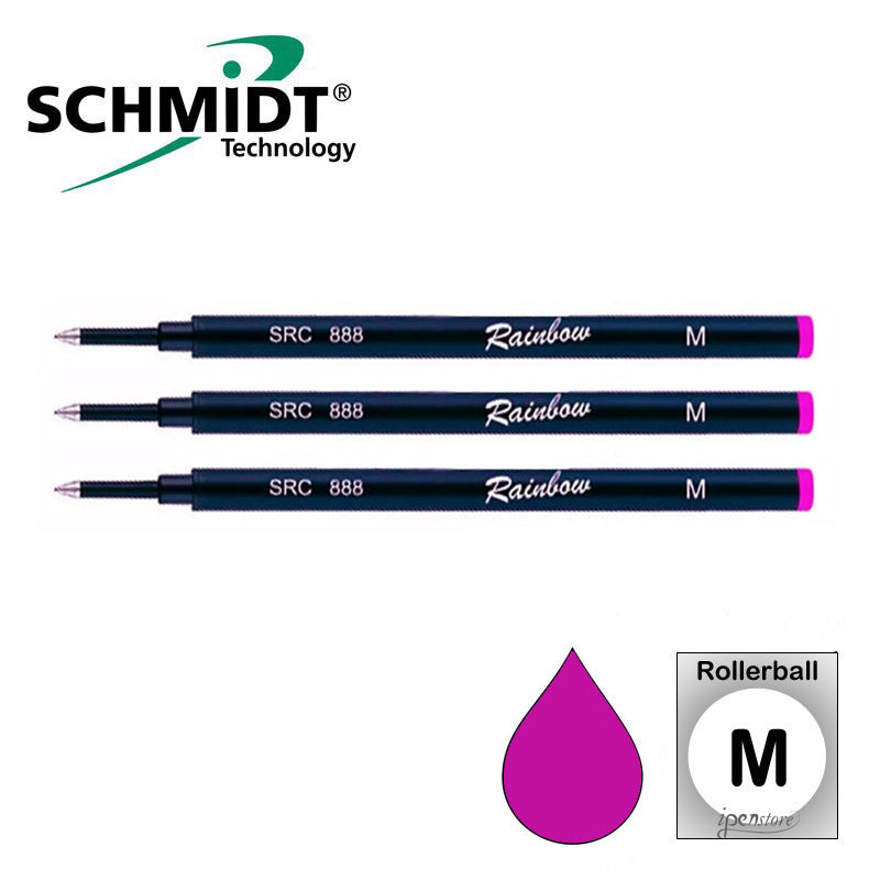 Pk/3 Schmidt 888 Rainbow Series Rollerball Refills, Magenta, Medium 0.7 mm