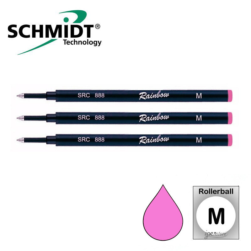 Pk/3 Schmidt 888 Rainbow Series Rollerball Refills, Pink, Medium 0.7 mm