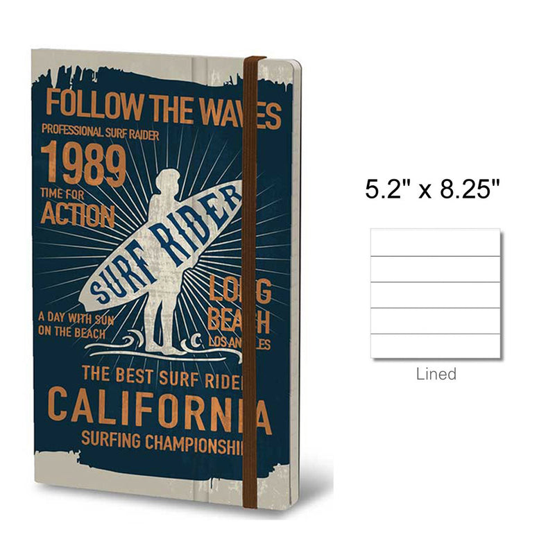 Stifflex Vintage Surfing Notebook, Surf Rider, A5-5.2"x8.25" Lined, Blue