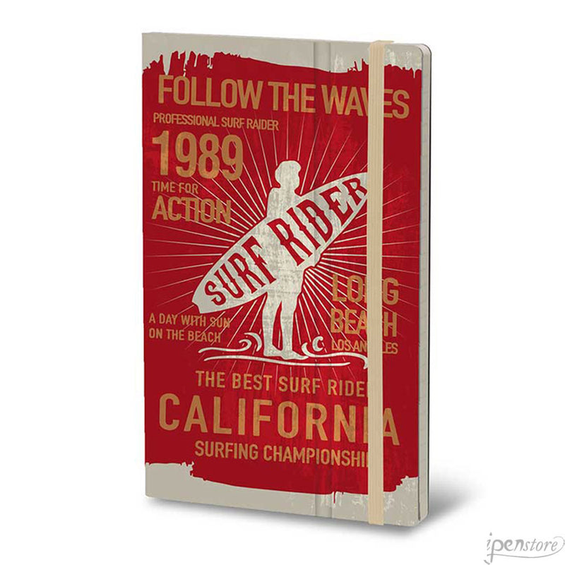 Stifflex Vintage Surfing Notebook, Surf Rider, A5-5.2"x8.25" Lined, Red