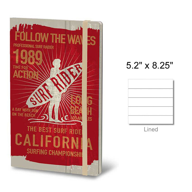 Stifflex Vintage Surfing Notebook, Surf Rider, A5-5.2"x8.25" Lined, Red