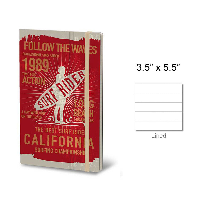 Stifflex Vintage Surfing Pocket Notebook, Surf Rider, A6-3.5"x5.5" Lined, Red