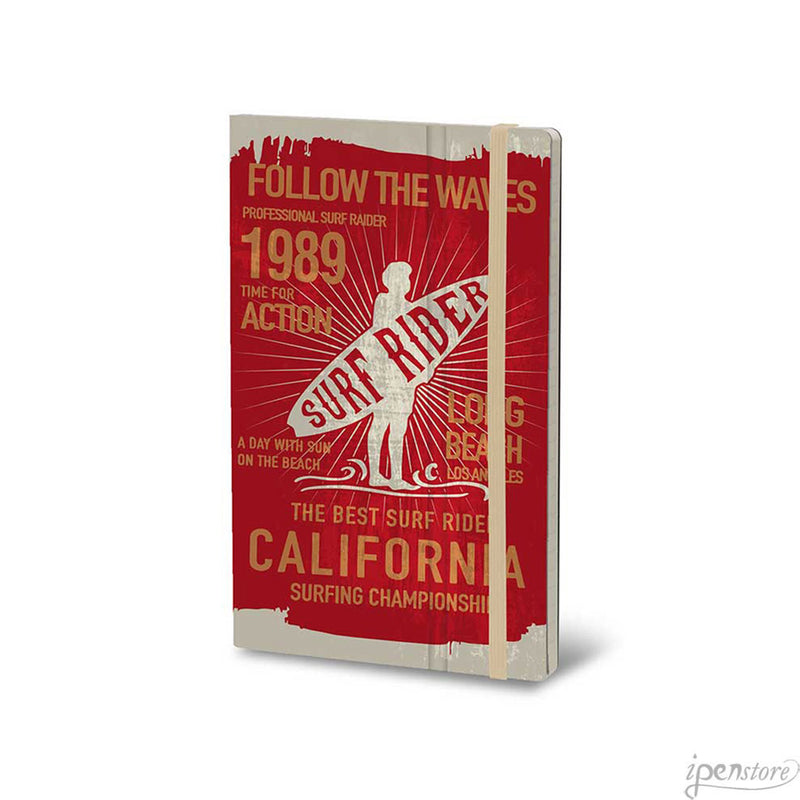 Stifflex Vintage Surfing Pocket Notebook, Surf Rider, A6-3.5"x5.5" Lined, Red