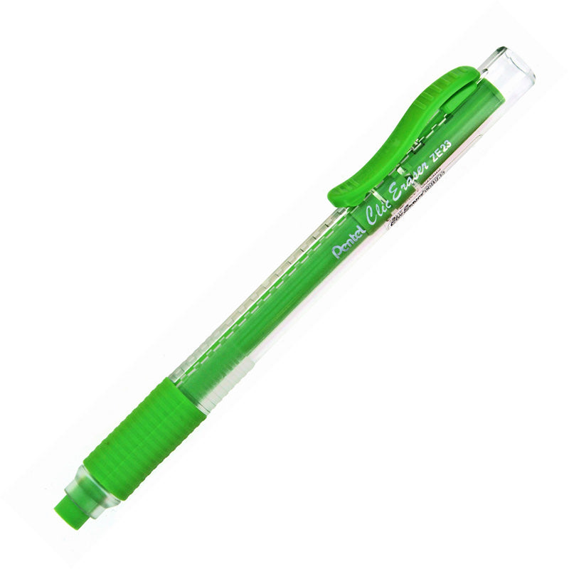 PENTEL Retractable Clic Eraser Grip, Clear Barrel, Lime Green Eraser