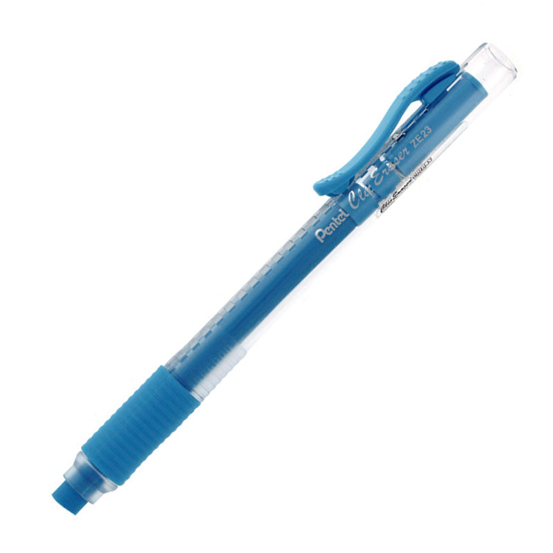 PENTEL Retractable Clic Eraser Grip, Clear Barrel, Sky Blue Eraser