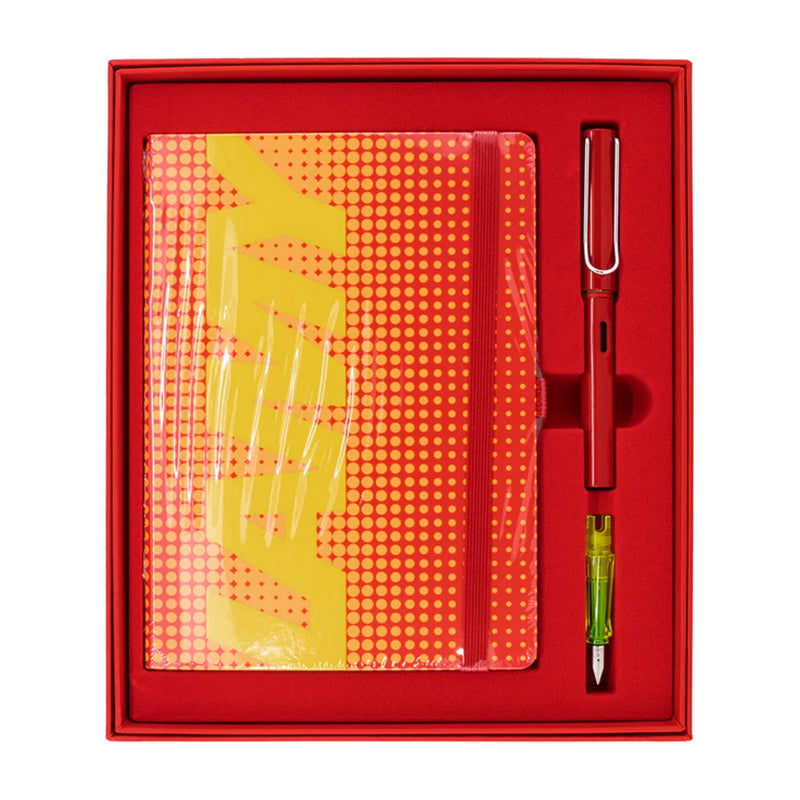Lamy AL-Star Fountain Pen Gift Set w/Notebook, Glossy Red, Fine Nibs