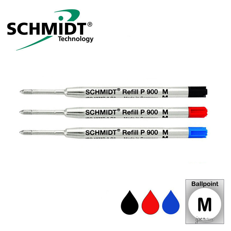 Pk/3 Schmidt P900 Parker-style Ballpoint Refills, BLACK-RED-BLUE Medium