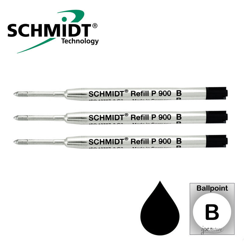 Pk/3 Schmidt P900 Parker-style Ballpoint Refills, Black Broad