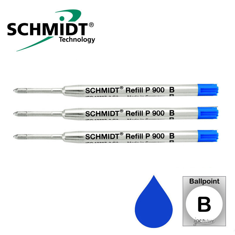 Pk/3 Schmidt P900 Parker-style Ballpoint Refills, Blue Broad