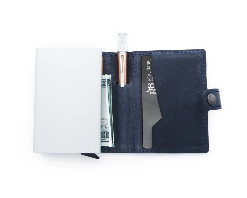 Retro 51 Modern Traveler Leather Wallet w/Elite Pen, Navy Blue