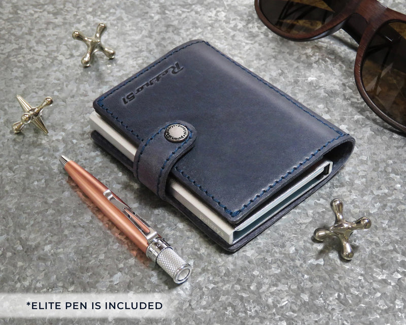 Retro 51 Modern Traveler Leather Wallet w/Elite Pen, Navy Blue