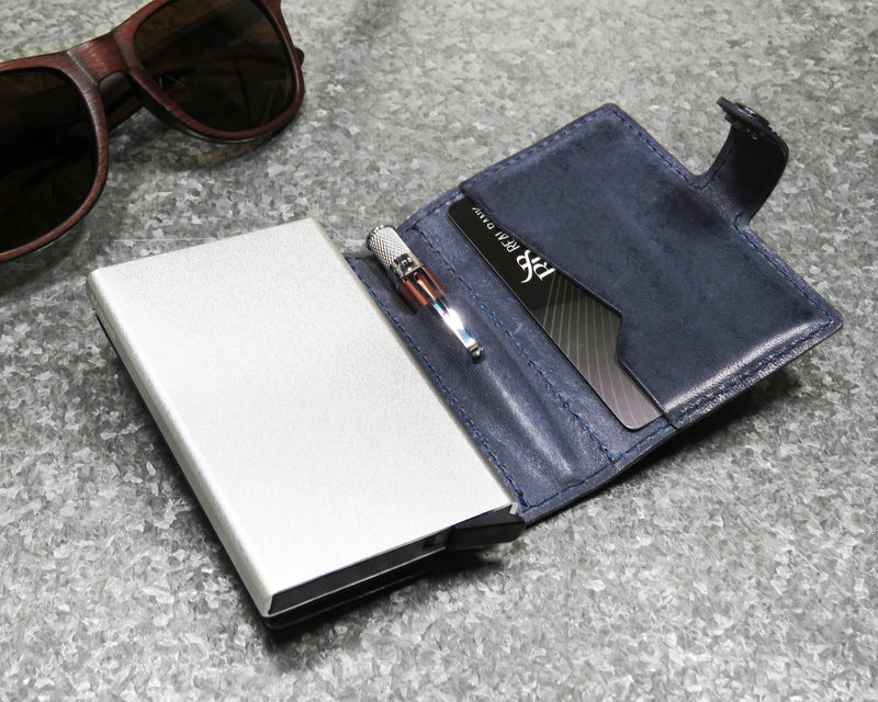 Retro 51 Modern Traveler Leather Wallet w/Elite Pen, Navy Blue