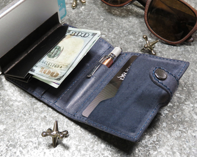 Retro 51 Modern Traveler Leather Wallet w/Elite Pen, Navy Blue