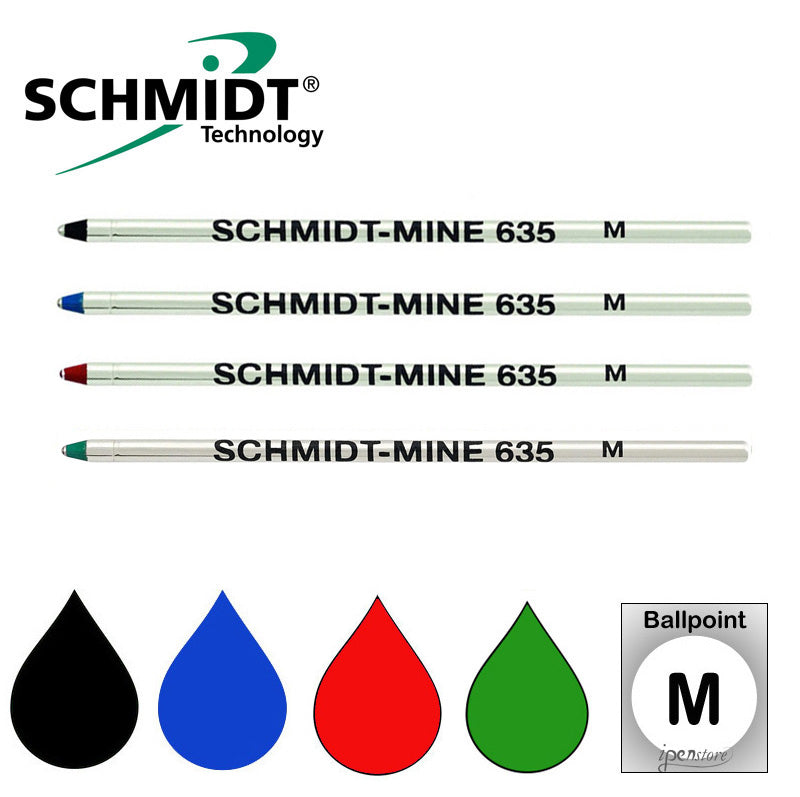 4 Pack - Schmidt 635 D1 Ballpoint Refills for Mini & Multi-Pens, Black Blue Red Green