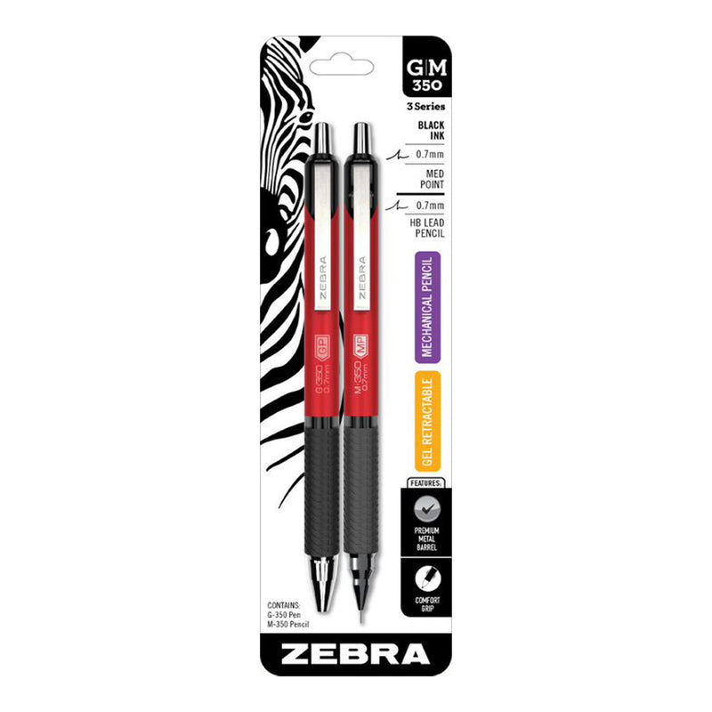 Zebra G/M-350 Metal Barrel Gel Pen & 0.7mm Mechanical Pencil Set, Crimson Red