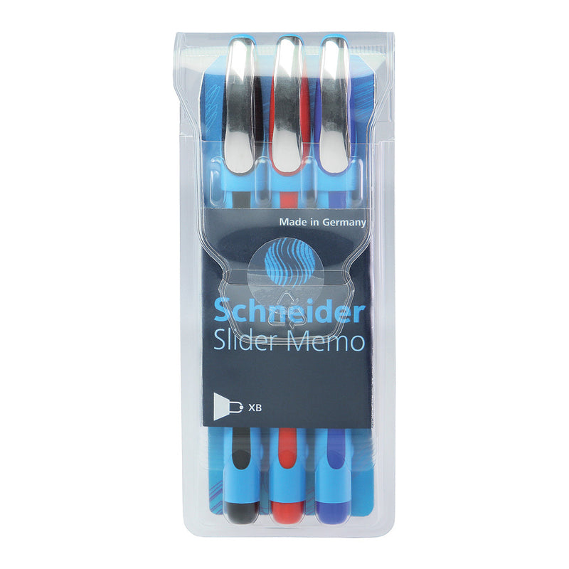 Pack/3 Schneider Slider Memo XB Ballpoint Pens, Black, Blue, Red