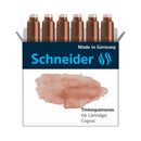 Pk/6 Schneider Pastel Fountain Pen Ink Cartridges, Cognac