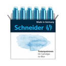 Pk/6 Schneider Pastel Fountain Pen Ink Cartridges, Ice Blue