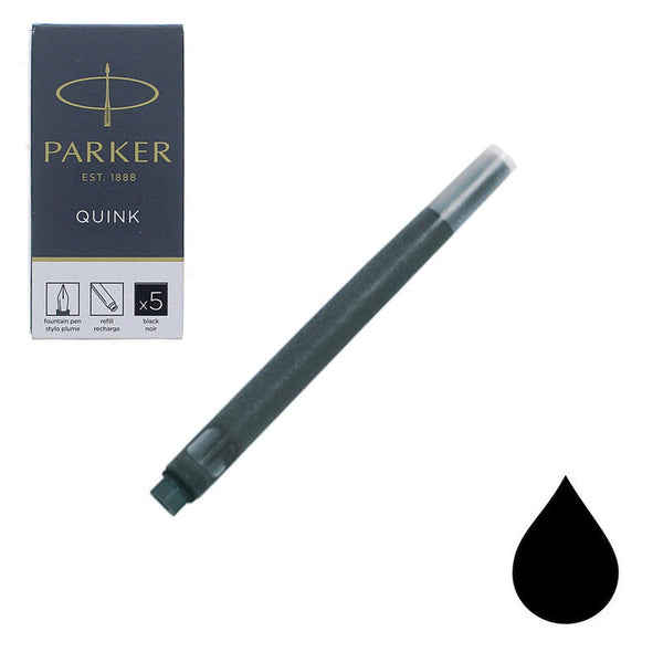Pk/5 Parker #1950382 Fountain Pen Ink Cartridges, Black