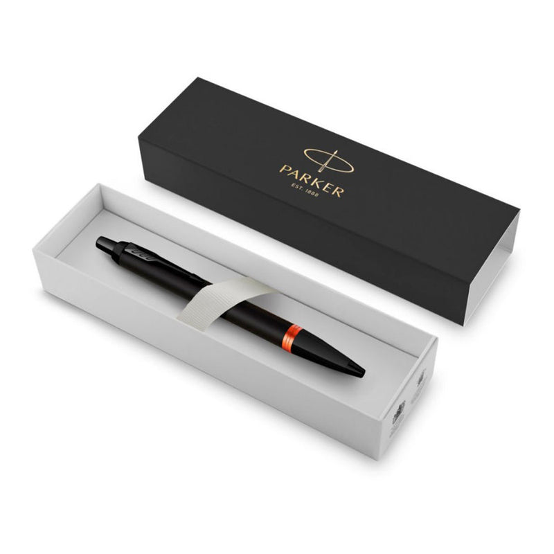 Parker IM Vibrant Rings Ballpoint Pen, Matte Black/Flame Orange