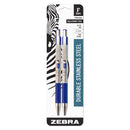 Pk/2 Zebra F-301 Stainless Steel Barrel Ballpoint Pens, Blue