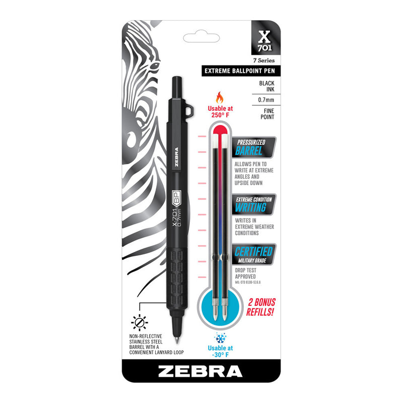 Zebra X-701 Extreme Condition Retractable Ballpoint Pen, Black