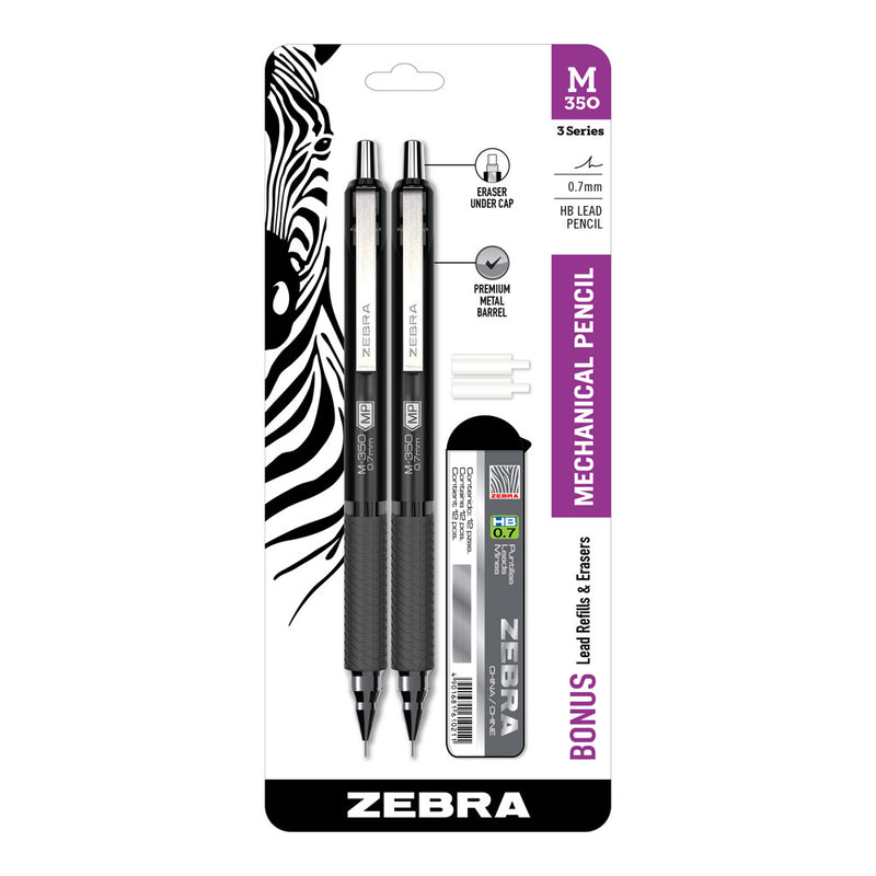 Pk/2 Zebra M-350 Metal Barrel 0.7mm Mechanical Pencils, Space Black