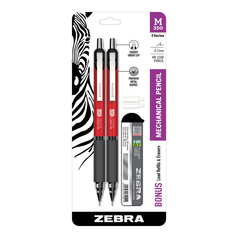 Pk/2 Zebra M-350 Metal Barrel 0.7mm Mechanical Pencils, Crimson Red